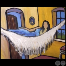 Mujer en hamaca - Obra de Michael Burt